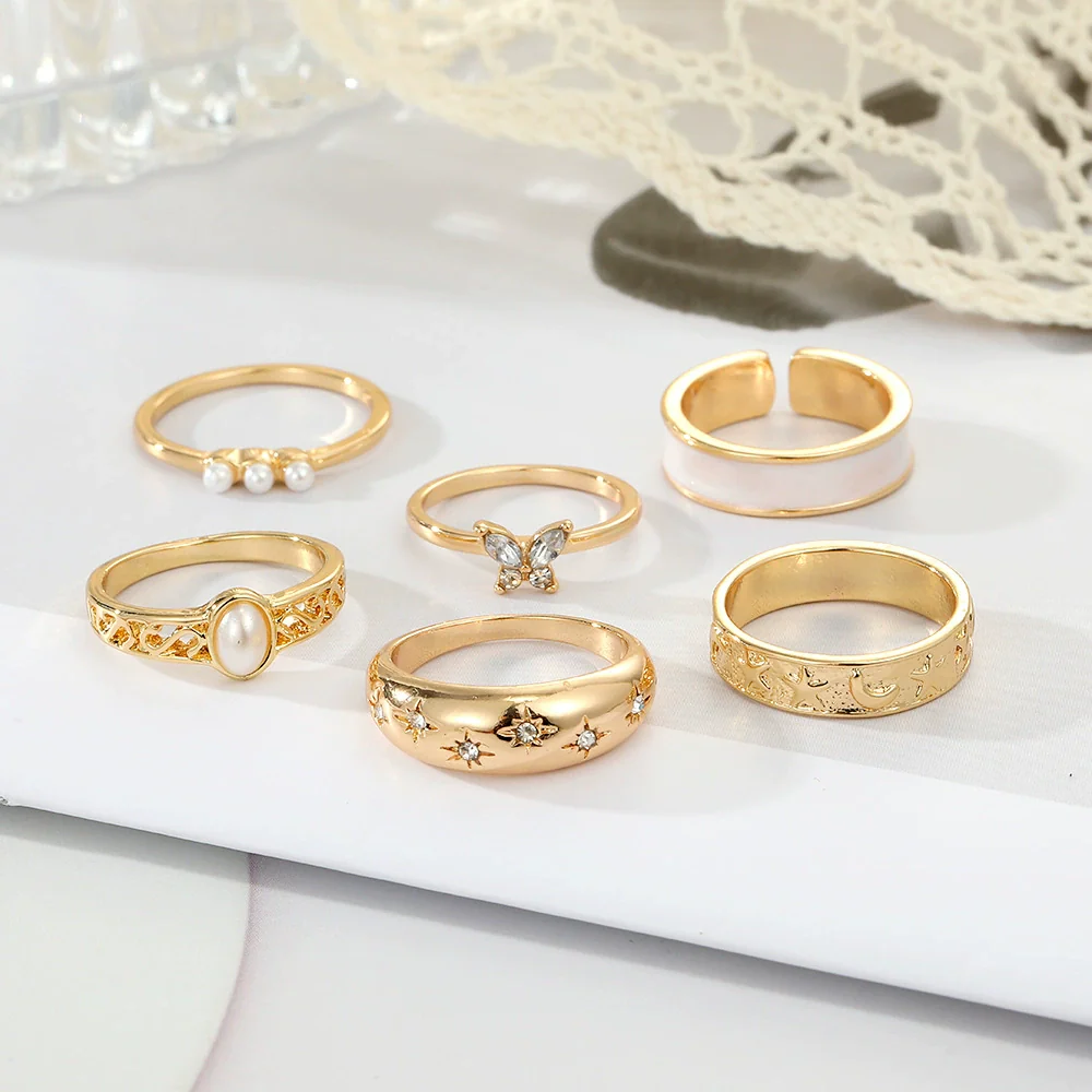 Wholesale Alloy Retro Geometric Animal Style Oil Dripping Butterfly Ring Set With Electroplating For Women - Image 4
