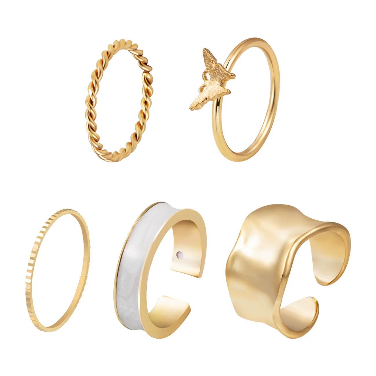 Wholesale Alloy Retro Geometric Animal Style Oil Dripping Butterfly Ring Set With Electroplating For Women - Image 6