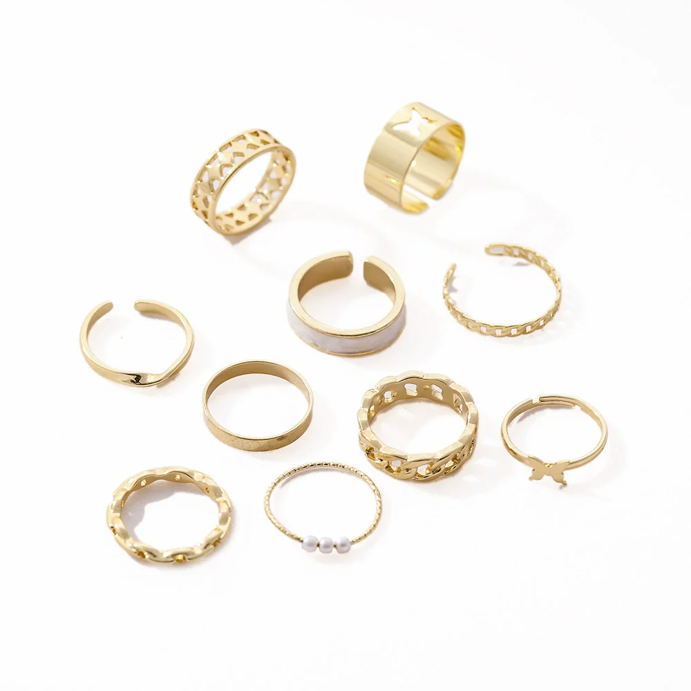 Wholesale Alloy Retro Geometric Animal Style Oil Dripping Butterfly Ring Set With Electroplating For Women - Image 9