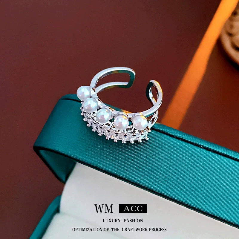 Wholesale Alloy Retro Geometric Asymmetrical Ushaped Pearl Ring For Women With Electroplating Treatment - Image 12