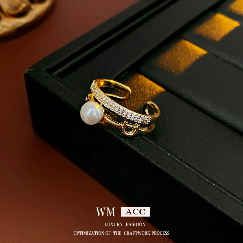 Wholesale Alloy Retro Geometric Asymmetrical Ushaped Pearl Ring For Women With Electroplating Treatment - Image 13