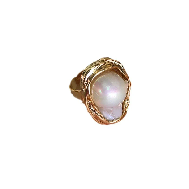 Wholesale Alloy Retro Geometric Asymmetrical Ushaped Pearl Ring For Women With Electroplating Treatment - Image 5
