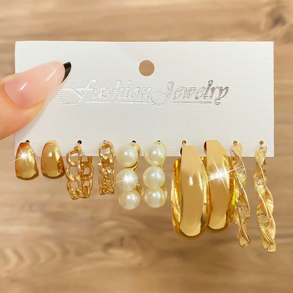 Wholesale Alloy Retro Geometric Square Women's Earrings Set With Pearls - Image 10