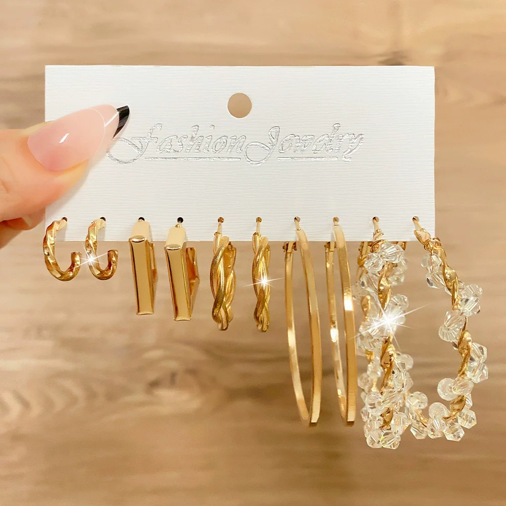 Wholesale Alloy Retro Geometric Square Women's Earrings Set With Pearls - Image 12