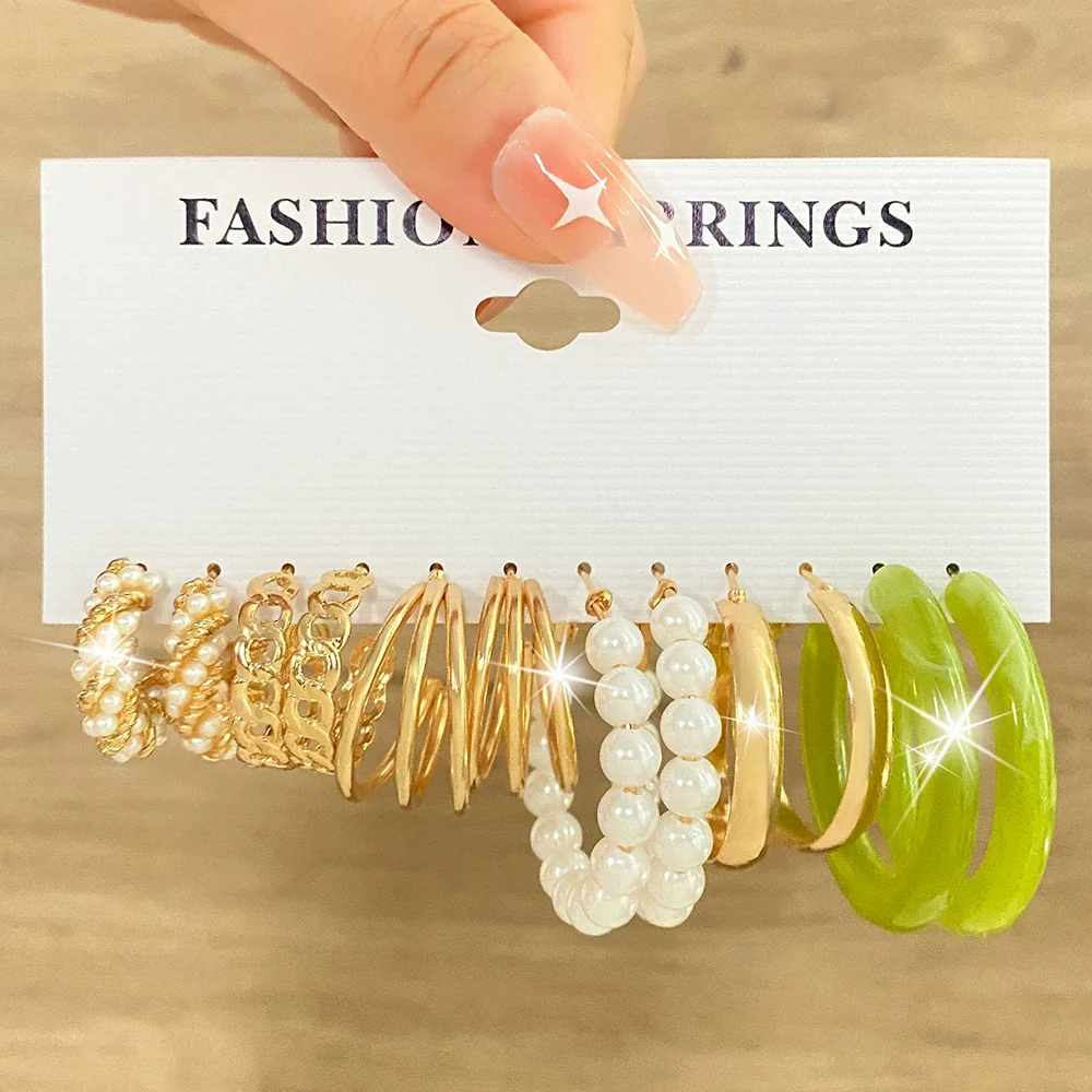 Wholesale Alloy Retro Geometric Square Women's Earrings Set With Pearls - Image 16