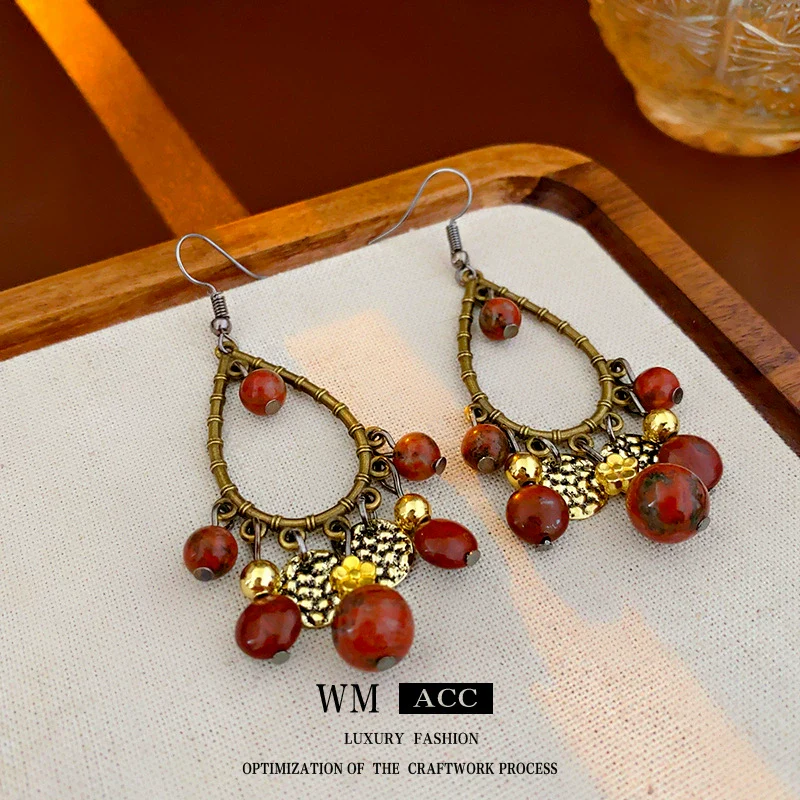 Wholesale Alloy Retro Geometric Water Drop Tassel Electroplated Women's Earrings - Image 2