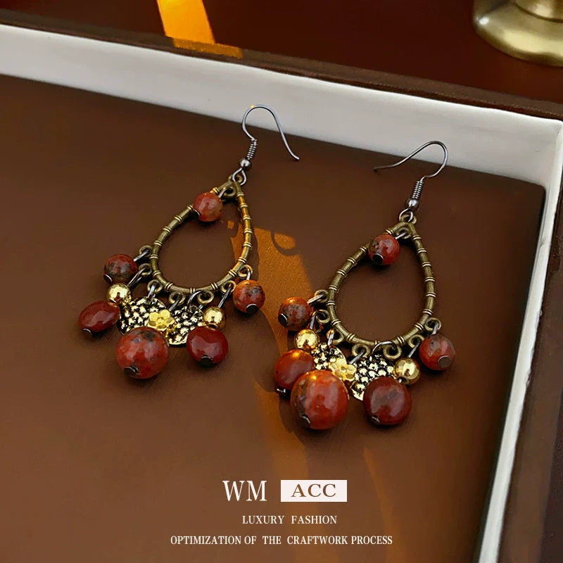 Wholesale Alloy Retro Geometric Water Drop Tassel Electroplated Women's Earrings - Image 4