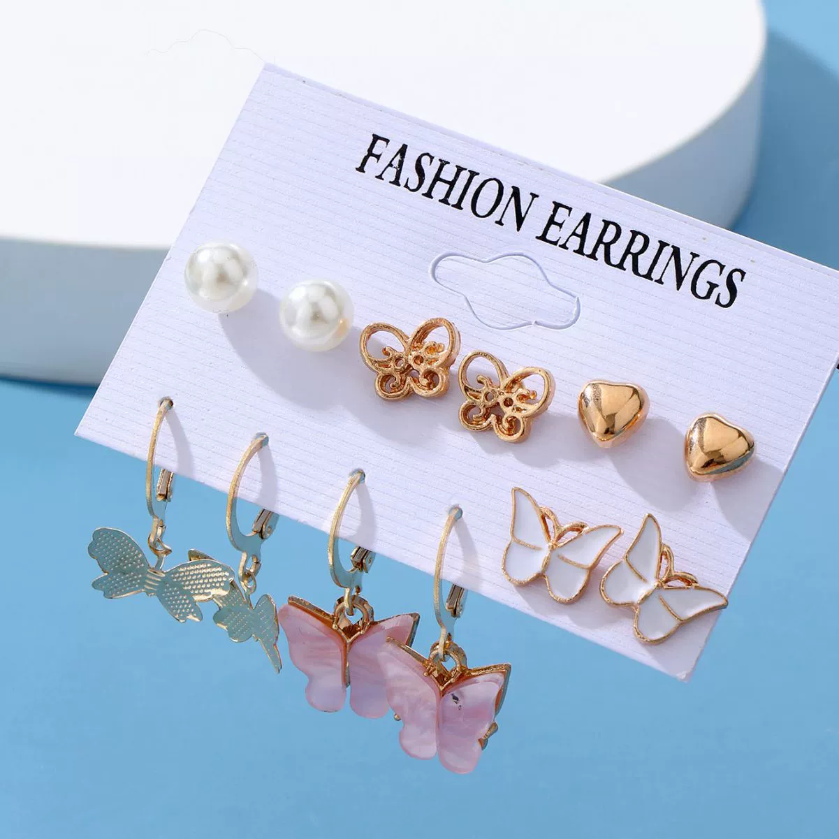 Wholesale Alloy Retro Simple Pearl Love Butterfly Geometric Earrings For Women - Image 3