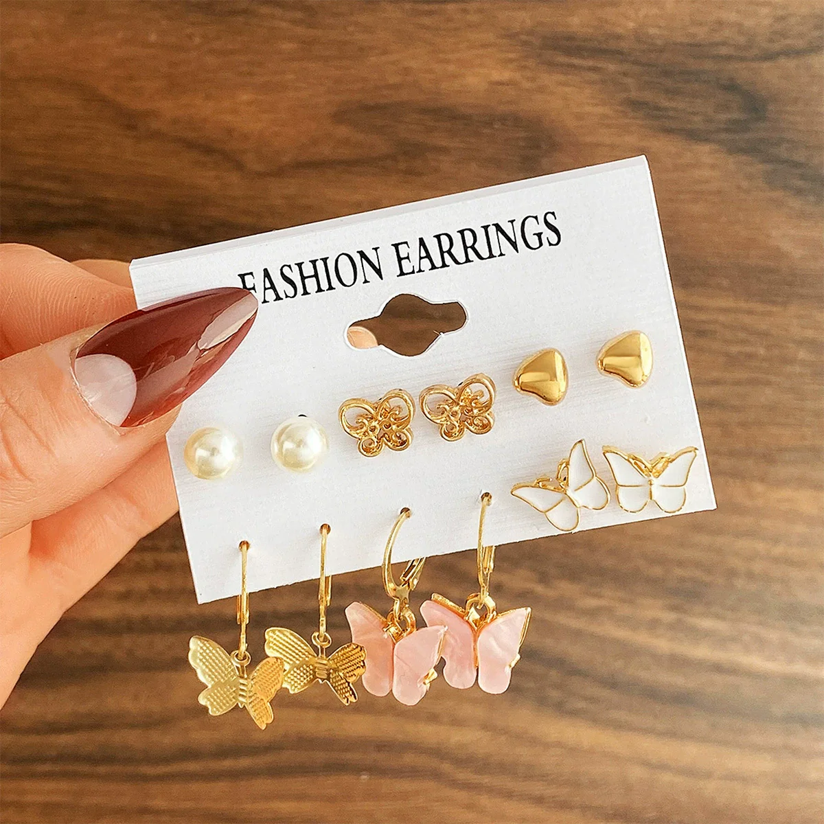 Wholesale Alloy Retro Simple Pearl Love Butterfly Geometric Earrings For Women - Image 6