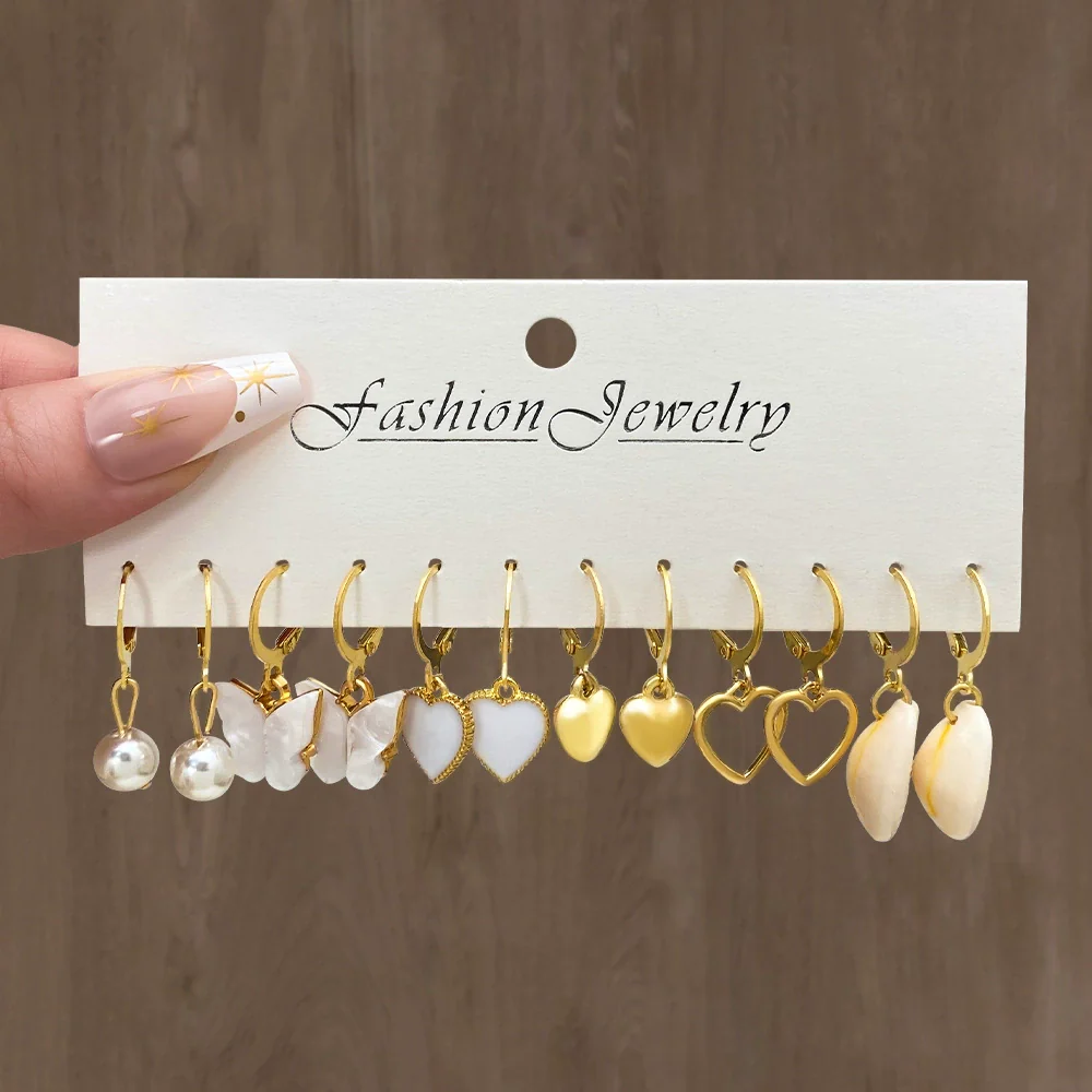 Wholesale Alloy Retro Simple Pearl Love Butterfly Geometric Earrings For Women - Image 7