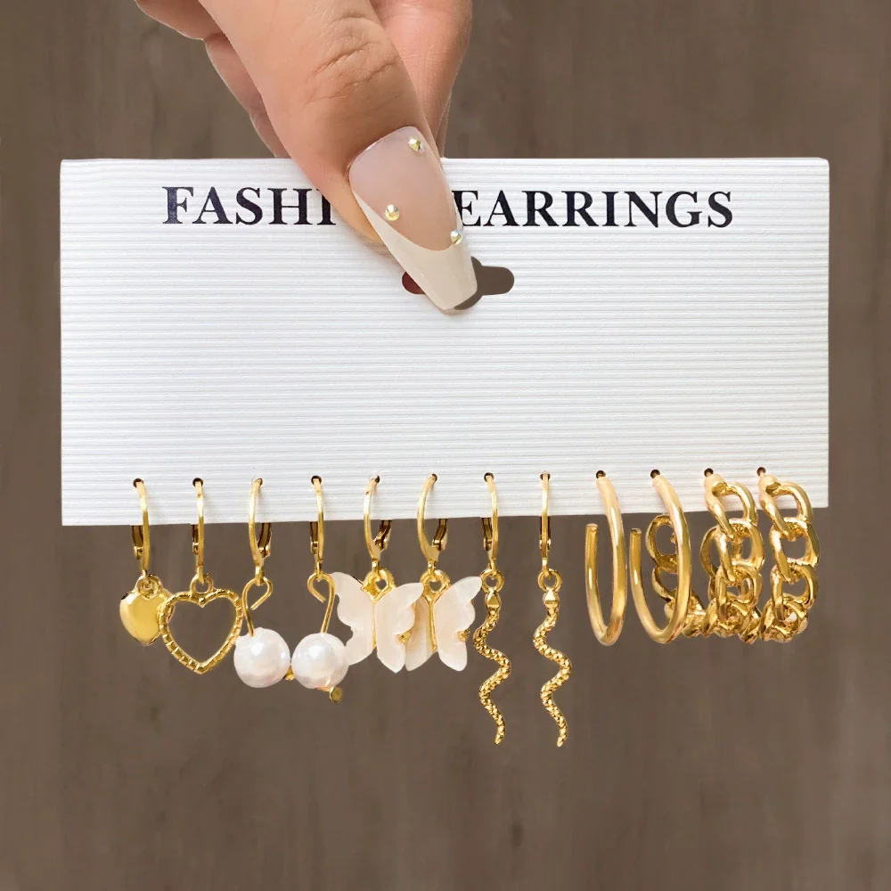 Wholesale Alloy Retro Simple Pearl Love Butterfly Geometric Earrings For Women - Image 8