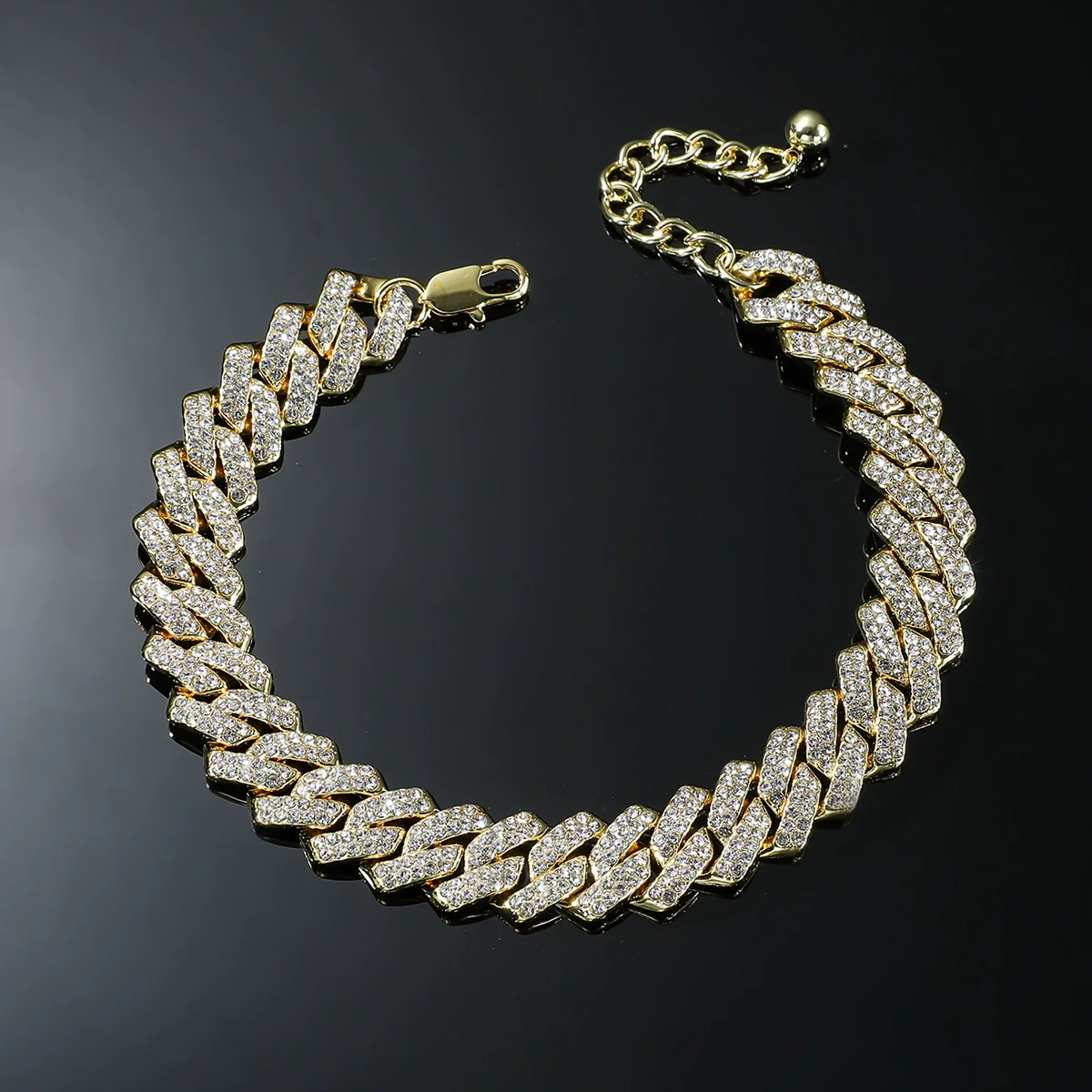 Wholesale Alloy Rhinestone Inlaid Geometric Cuban Chain Men's Hip Hop Anklet - Image 2