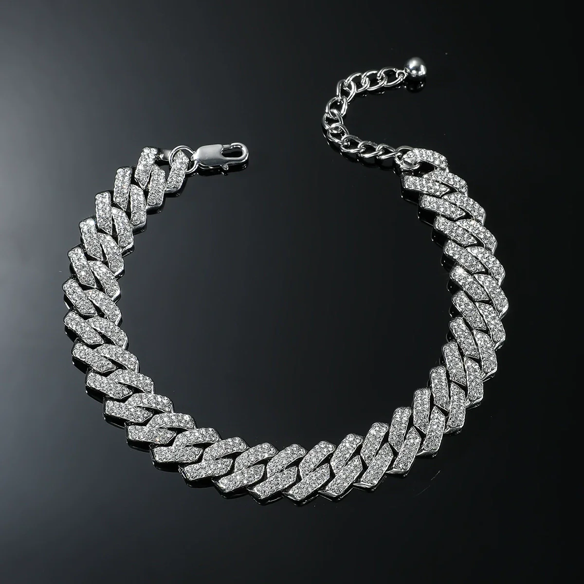 Wholesale Alloy Rhinestone Inlaid Geometric Cuban Chain Men's Hip Hop Anklet - Image 7
