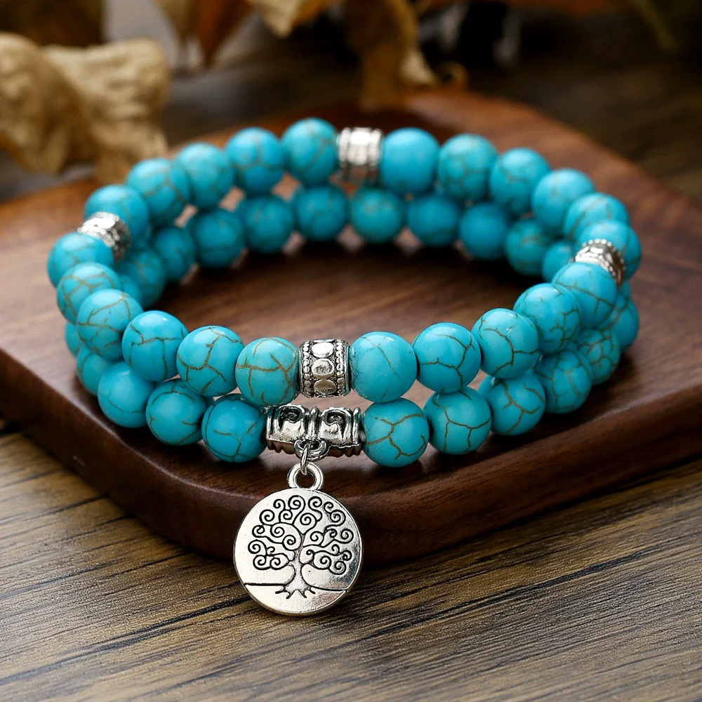 Wholesale Alloy Turquoise Handmade Geometric Tree Of Life Bracelet Twopiece Set - Image 6