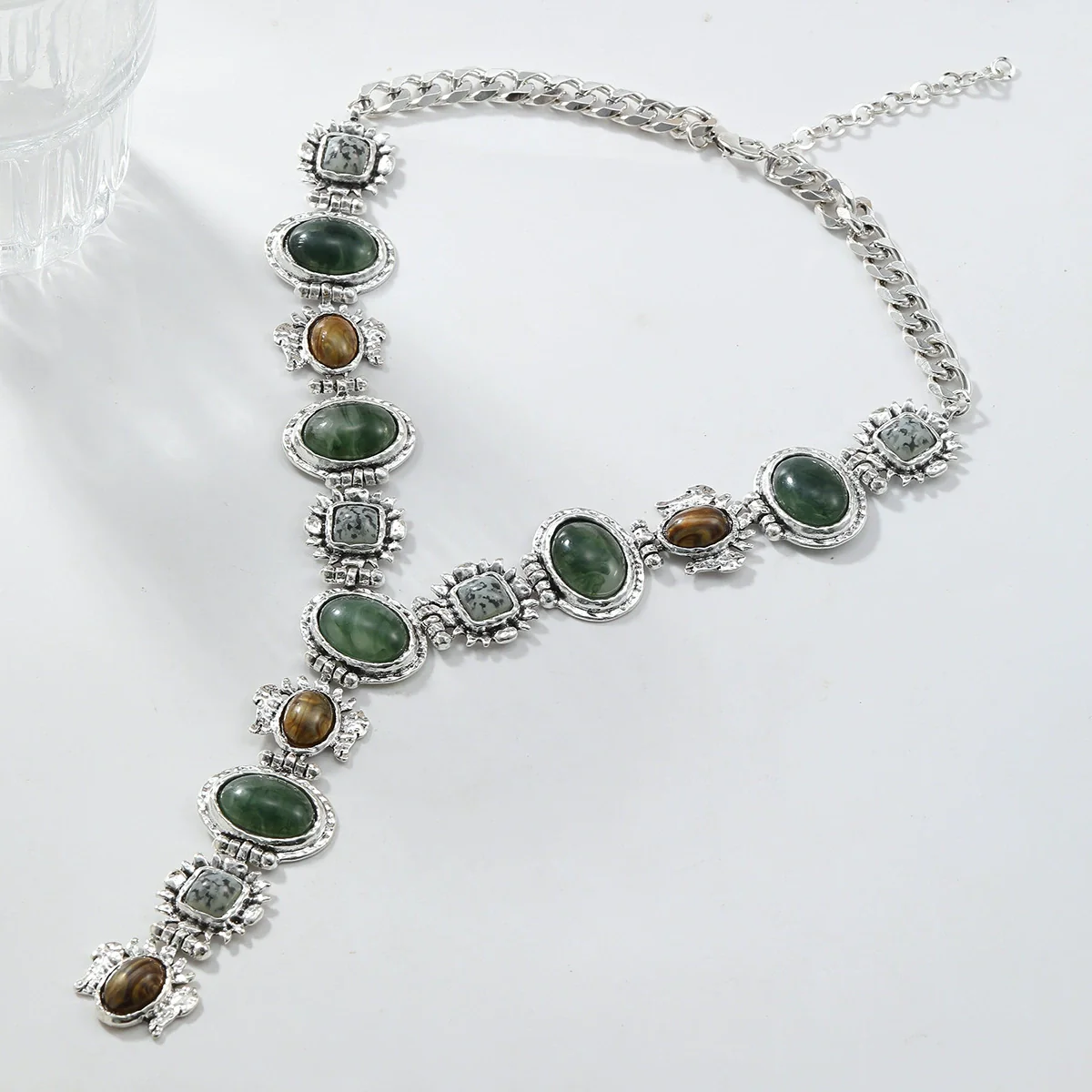 Wholesale Alloy Twist Chain Necklace With Imitation Natural Stone Embellishment And Retro Geometric Style For Ladies - Image 4