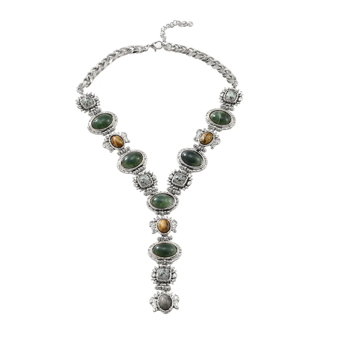 Wholesale Alloy Twist Chain Necklace With Imitation Natural Stone Embellishment And Retro Geometric Style For Ladies - Image 5