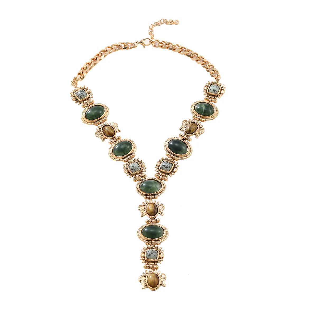 Wholesale Alloy Twist Chain Necklace With Imitation Natural Stone Embellishment And Retro Geometric Style For Ladies - Image 6