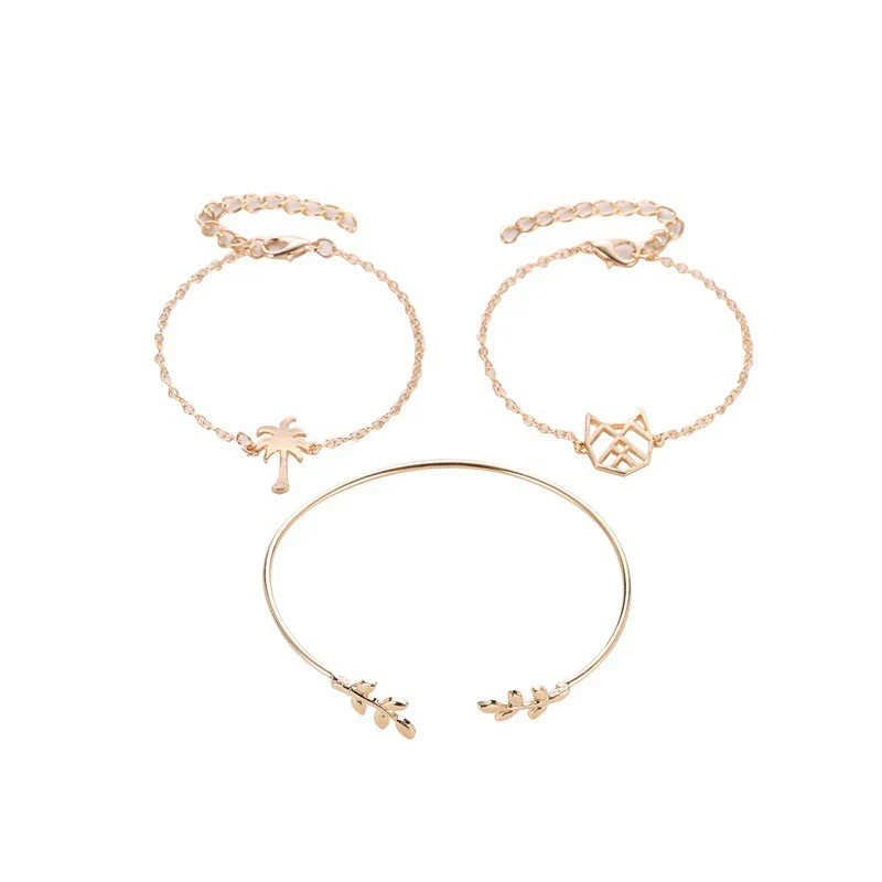 Wholesale Alloy Women's Bracelet Set With Hollow Cat And Leaf Design Electroplated - Image 5