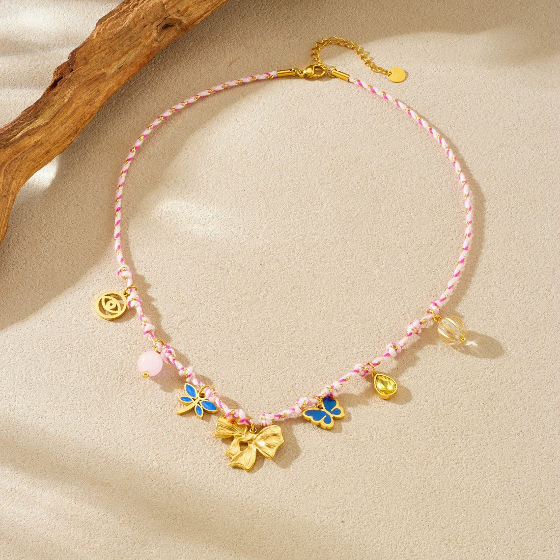 Wholesale Ancient Style Insect Bow Tie Stainless Steel Gold Electroplated Pendant Necklace For Women - Image 3