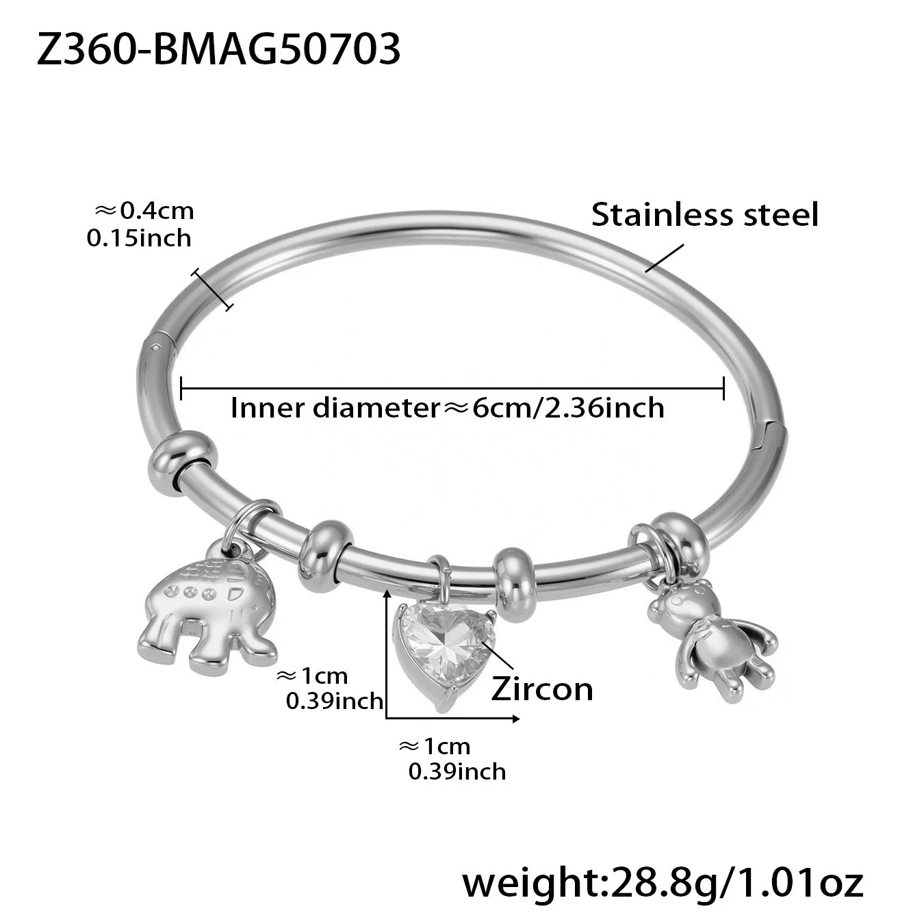 Wholesale Animal Series Heart Diamond Bear Pendant Stainless Steel Electroplated Bracelet For Women - Image 9