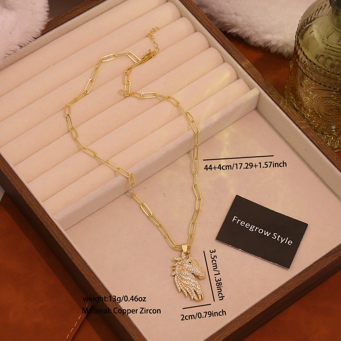 Wholesale Animal Zodiac Style Brass Micropaved Zircon 18K Plated Horse Pendant Necklace Accessories - Image 7