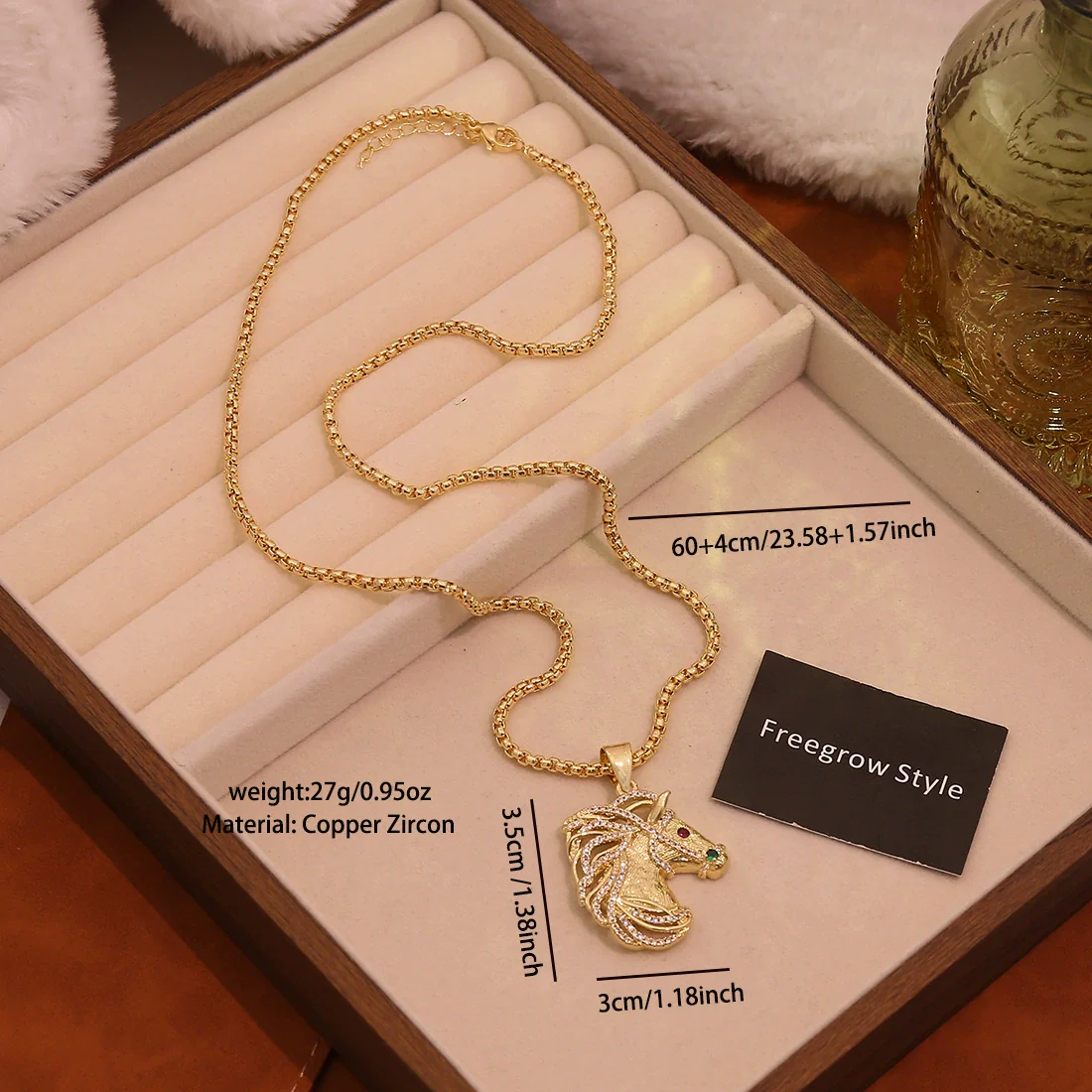 Wholesale Animal Zodiac Style Brass Micropaved Zircon 18K Plated Horse Pendant Necklace Accessories - Image 8