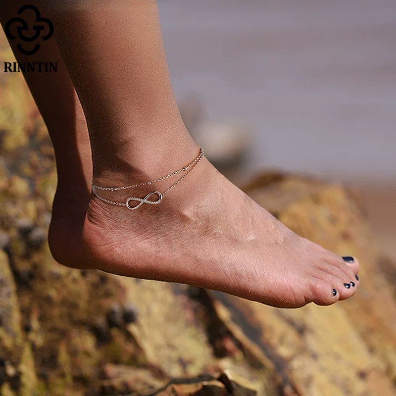 Wholesale Ankle Jewelry S925 Sterling Silver Double Layer Heart Simple Style For Women