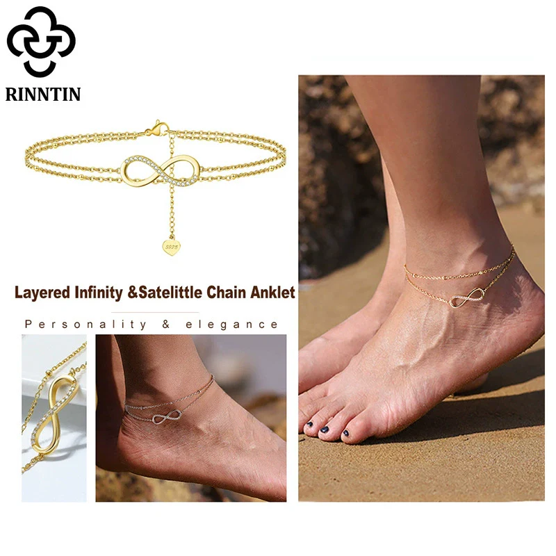 Wholesale Ankle Jewelry S925 Sterling Silver Double Layer Heart Simple Style For Women - Image 3