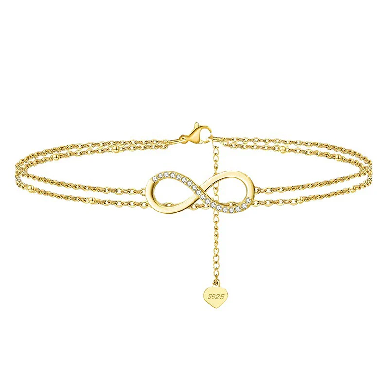 Wholesale Ankle Jewelry S925 Sterling Silver Double Layer Heart Simple Style For Women - Image 4