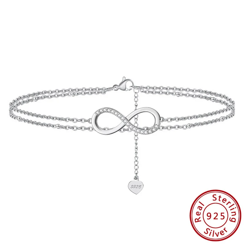 Wholesale Ankle Jewelry S925 Sterling Silver Double Layer Heart Simple Style For Women - Image 5