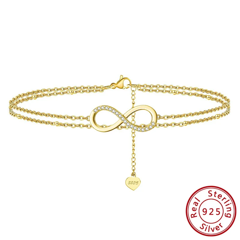 Wholesale Ankle Jewelry S925 Sterling Silver Double Layer Heart Simple Style For Women - Image 6
