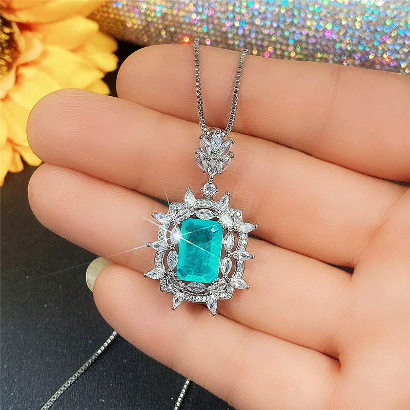 Wholesale Artificial Jewelry Copper Mixed Gem Inlay Geometric Exaggerated Style Pendant Necklace Earrings Set For Women - Image 3