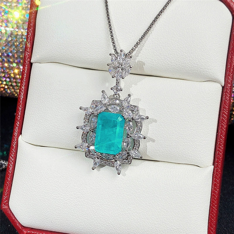 Wholesale Artificial Jewelry Copper Mixed Gem Inlay Geometric Exaggerated Style Pendant Necklace Earrings Set For Women - Image 6