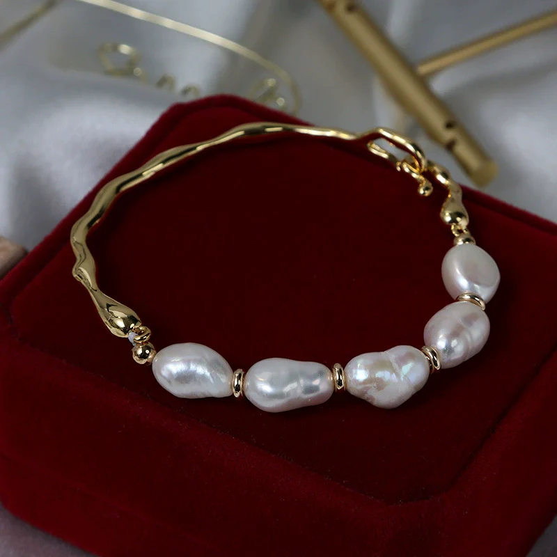 Wholesale Baroque Natural Freshwater Pearl Copper Bracelet Simple Elegant Minimalist Unisex - Image 3