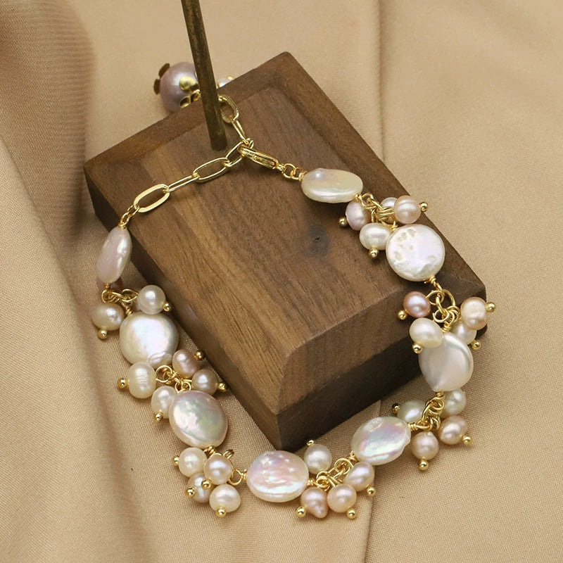 Wholesale Baroque Pearl Bracelet Retro Style Geometric Electroplated For Women