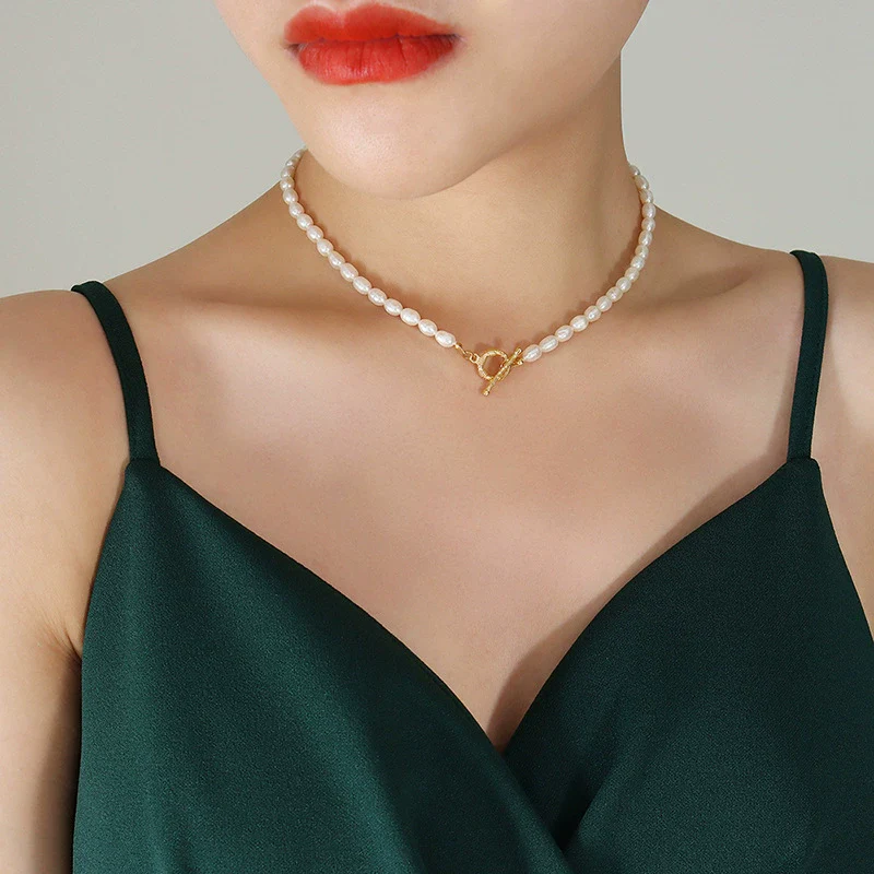 Wholesale Baroque Style Titanium Steel Electroplated Freshwater Pearl Necklace And Bracelet Jewelry Set For Women - Image 6