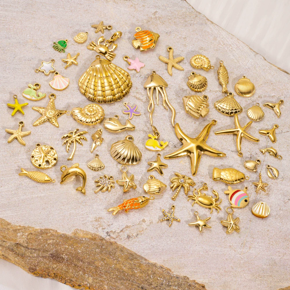 Wholesale Beach Wind Pendant Accessories Animal Style Starfish Shell 304 Stainless Steel Electroplated