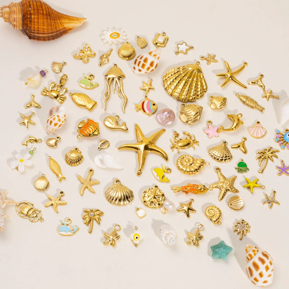 Wholesale Beach Wind Pendant Accessories Animal Style Starfish Shell 304 Stainless Steel Electroplated - Image 2