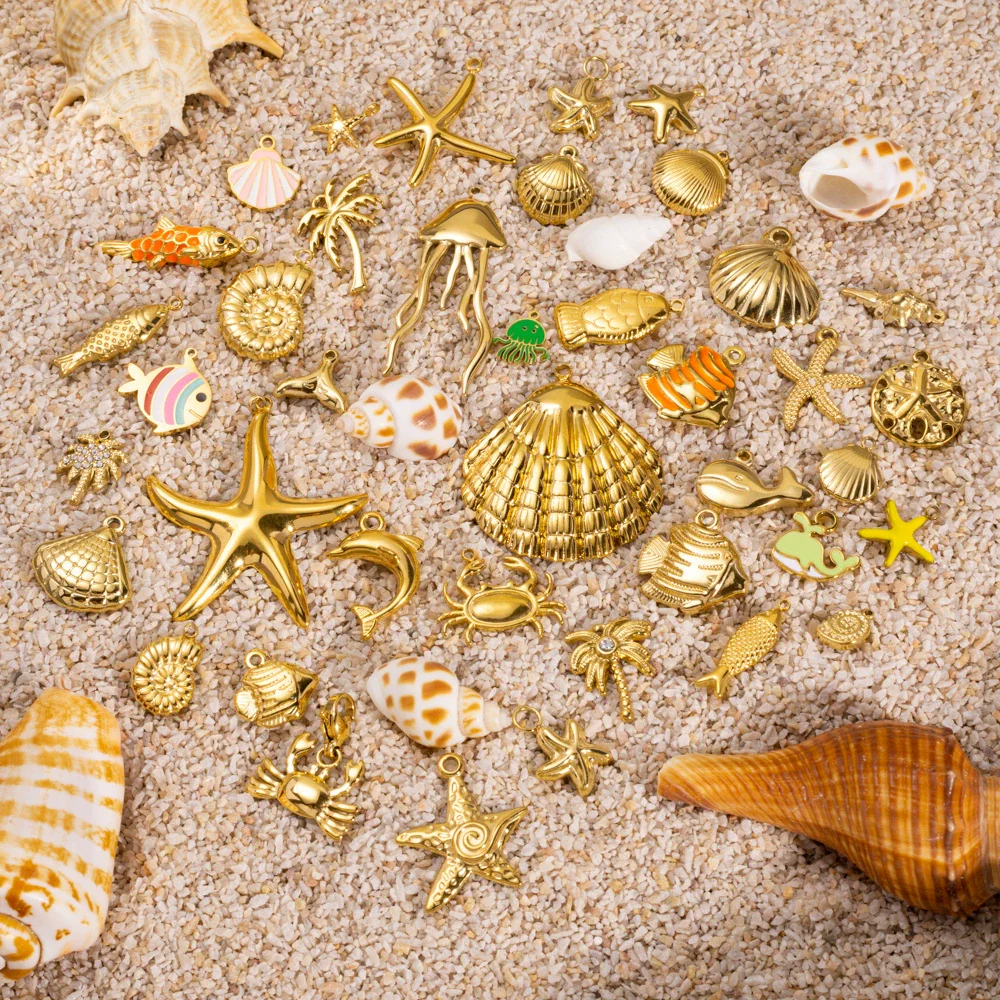 Wholesale Beach Wind Pendant Accessories Animal Style Starfish Shell 304 Stainless Steel Electroplated - Image 3