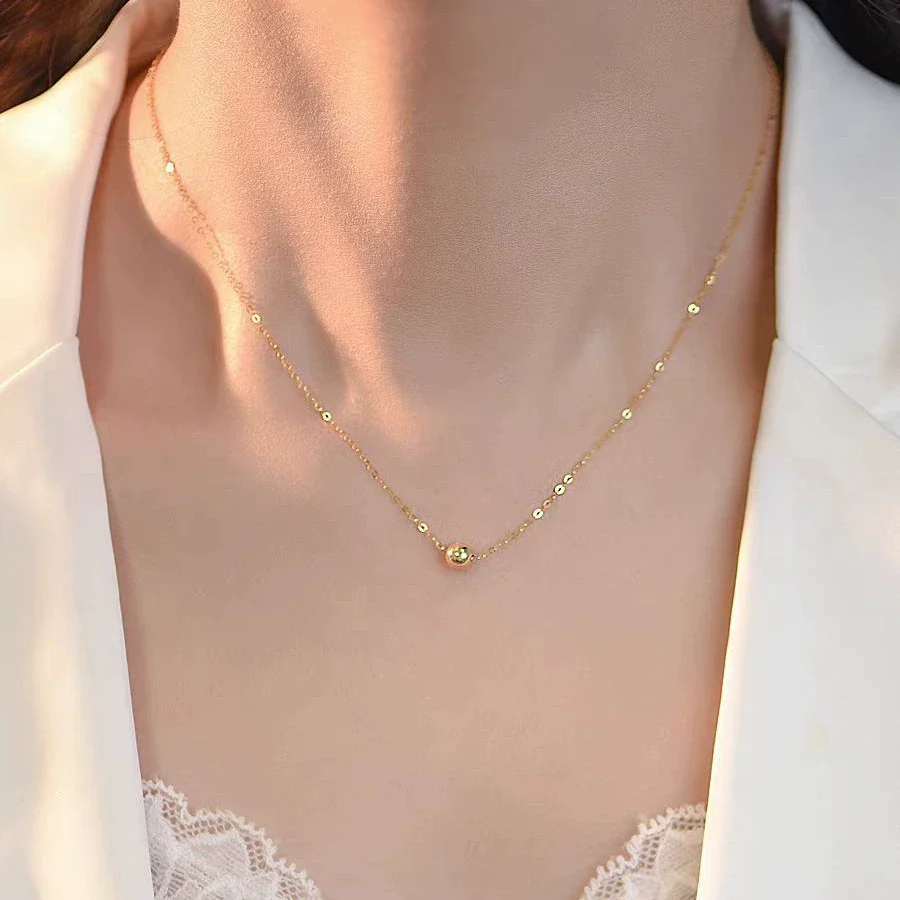 Wholesale Bead Necklace 925 Sterling Silver Geometric Oshaped Chain Plated With Gold Polished Minimalist Style For Women - Image 4