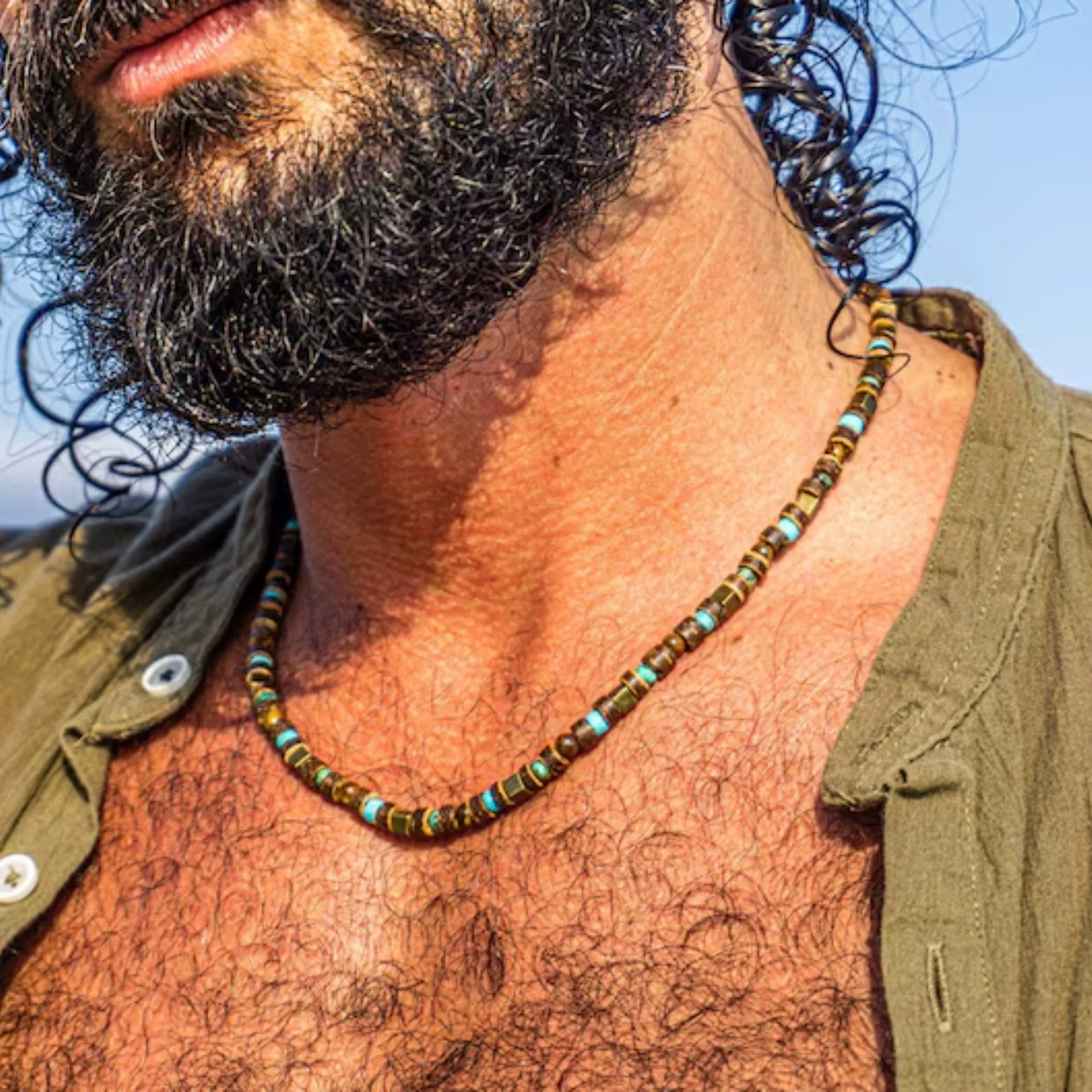 Wholesale Beaded Clavicle Chain Turquoise Metal Wooden Handmade Geometric Style For Men And Women