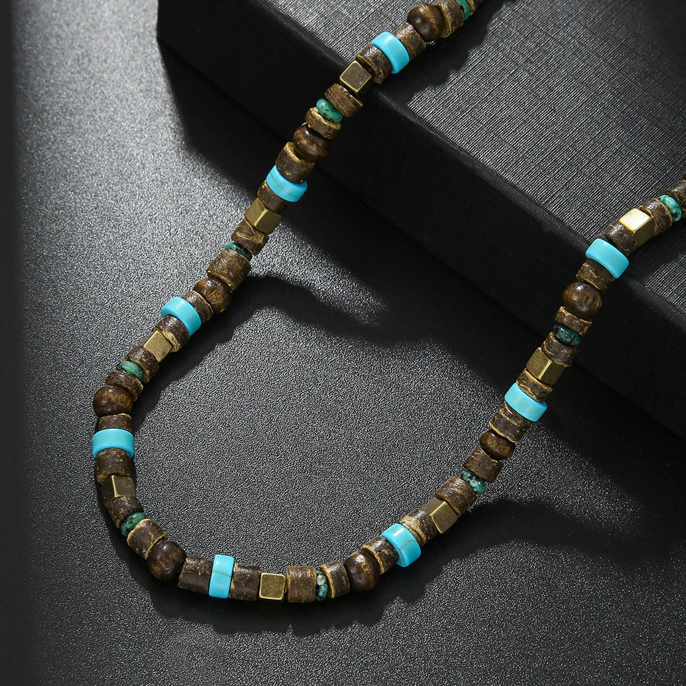 Wholesale Beaded Clavicle Chain Turquoise Metal Wooden Handmade Geometric Style For Men And Women - Image 3
