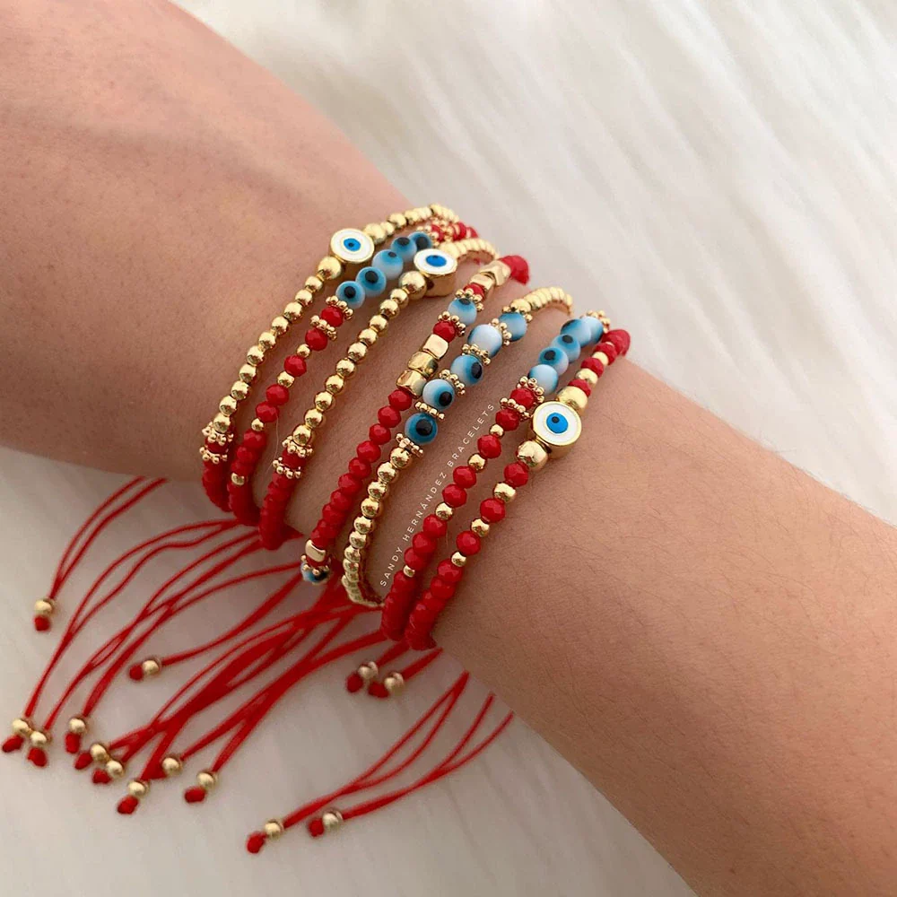 Wholesale Beaded Glaze Evil Eye Pearl Handwoven Women's Jewelry Bracelet With Geometric Pattern