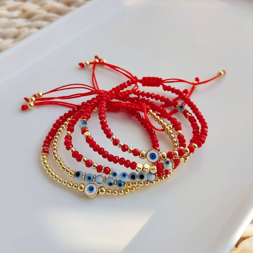 Wholesale Beaded Glaze Evil Eye Pearl Handwoven Women's Jewelry Bracelet With Geometric Pattern - Image 2