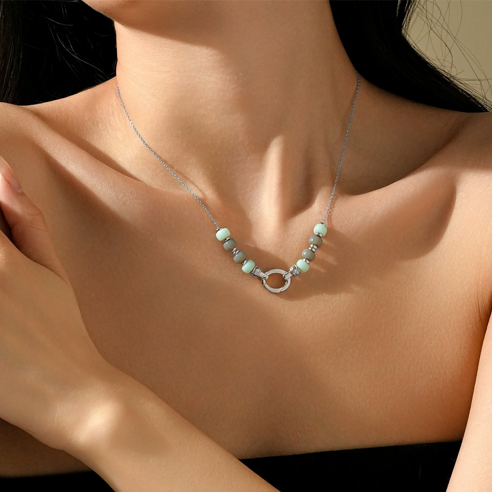 Wholesale Beaded Necklace 925 Sterling Silver Geometric Style Electroplated With Platinum And 18K Gold - Image 2