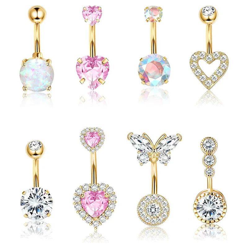Wholesale Belly Button Ring Set Stainless Steel Inlaid Zircon Heart Shape For Women