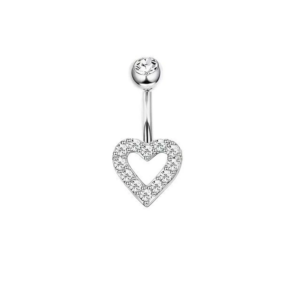 Wholesale Belly Button Ring Set Stainless Steel Inlaid Zircon Heart Shape For Women - Image 11