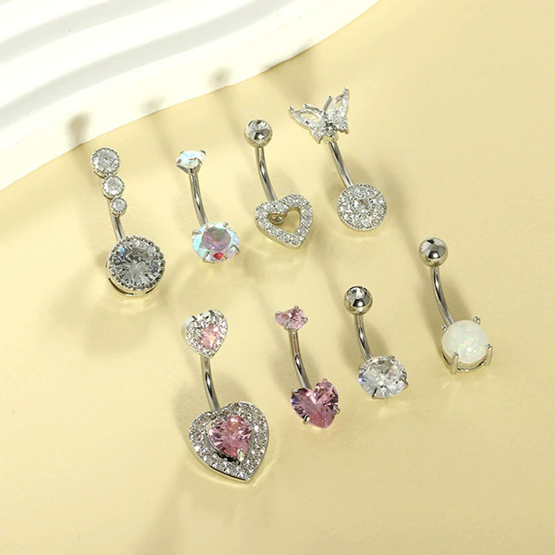 Wholesale Belly Button Ring Set Stainless Steel Inlaid Zircon Heart Shape For Women - Image 2
