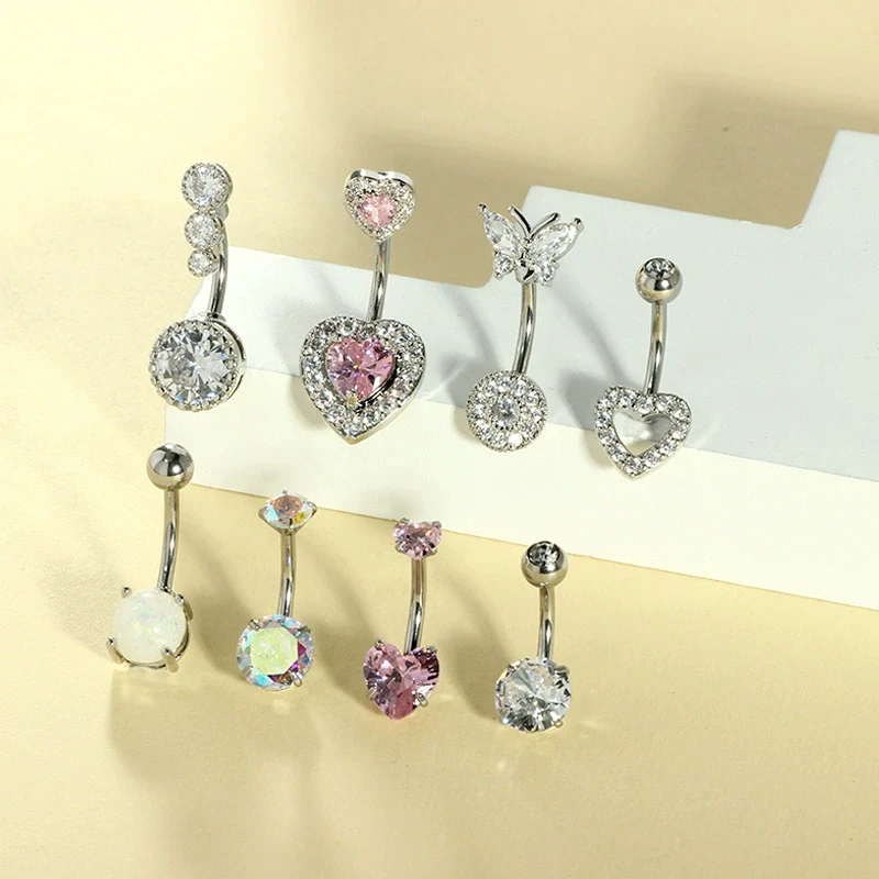 Wholesale Belly Button Ring Set Stainless Steel Inlaid Zircon Heart Shape For Women - Image 4