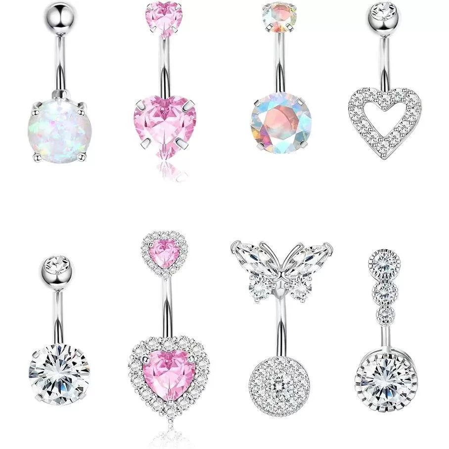 Wholesale Belly Button Ring Set Stainless Steel Inlaid Zircon Heart Shape For Women - Image 5